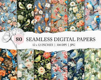 vintage bird pattern, bird background, vintage bird digital scrapbook paper, retro birds seamless file, bird arts and crafts printable paper