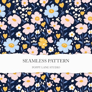 blue ditsy floral background, modern floral digital pattern, preppy flower seamless, textile design, blue flower digital paper custom fabric