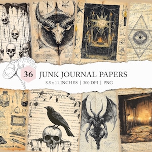 occulte pagina's, satanisme-rommeldagboek, occult digitaal papier, zwarte magie-dagboek, satanisch plakboek, occult junk-dagboek, afdrukbaar hekserij
