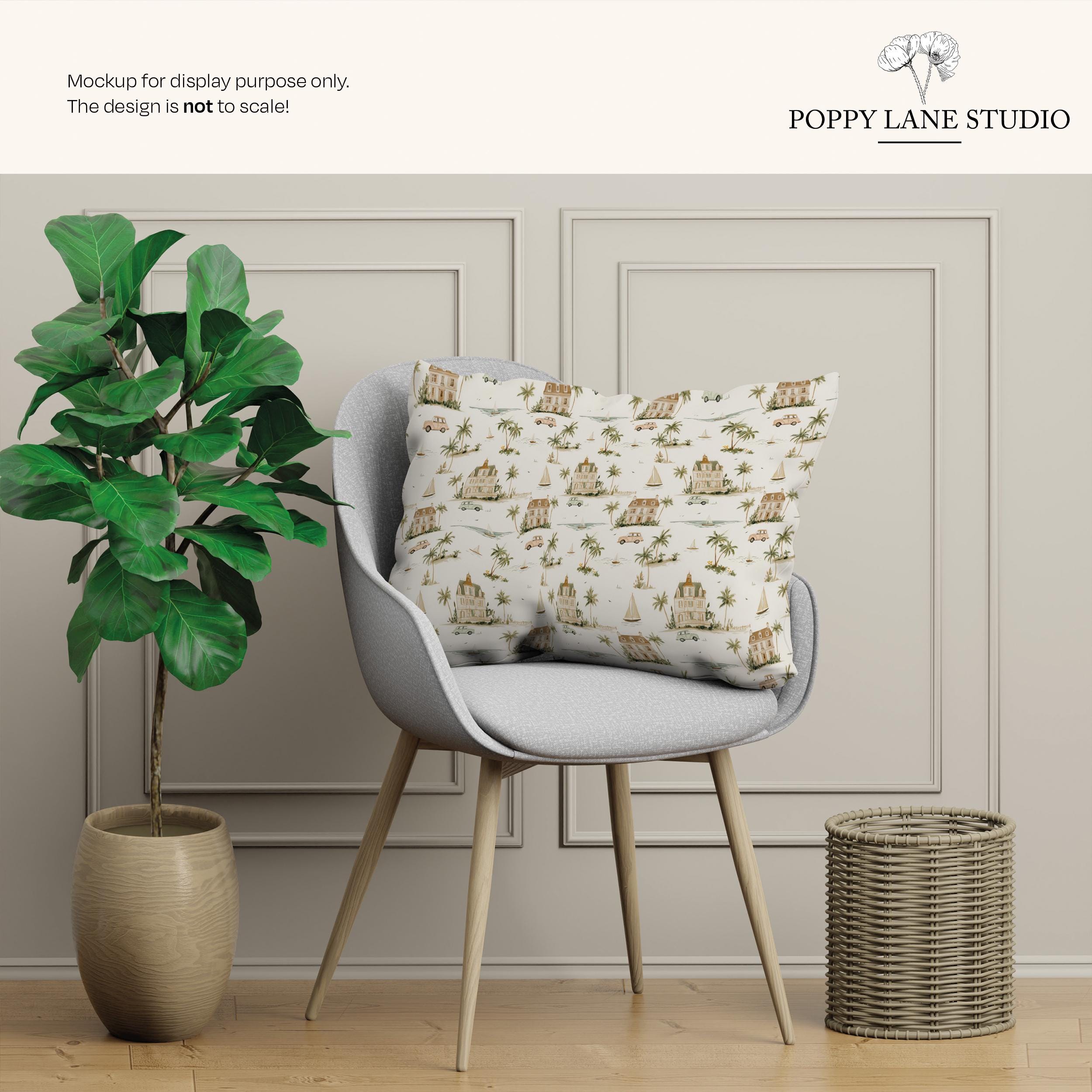 Pastel Coastal Riviera Fabric Pattern, Seafront Background, Beige Côte ...