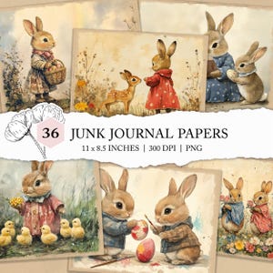 Vintage Osterhasen Junk Journal, Kaninchen digitales Papier, Osterhasen Postkarten, bedruckbares Papier, alte Osterkarte, Oster Scrapbook