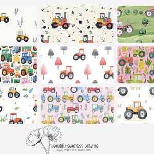 cute tractor pattern, seamless tractor fabric pattern, tractor digital paper, tractor background, farm papers, boys seamless, tractor prints image 8