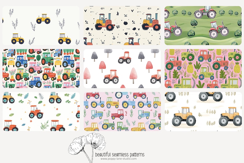 cute tractor pattern, seamless tractor fabric pattern, tractor digital paper, tractor background, farm papers, boys seamless, tractor prints image 8