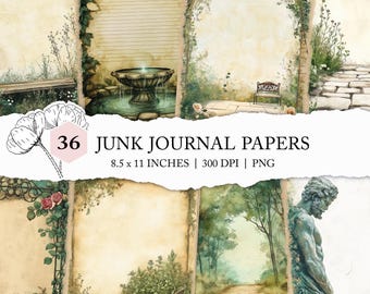 secret garden stationary, printable writing paper, secret garden junk journal, green garden note pages, scrapbook paper, garden journal page