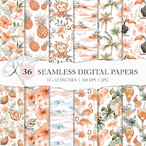 seamless beach pattern, beach background, tropical beach digital paper, watercolour beach paper, tropical digital file, jungle printable JPG