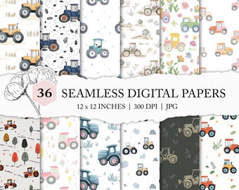 cute tractor pattern, seamless tractor fabric pattern, tractor digital paper, tractor background, farm papers, boys seamless, tractor prints