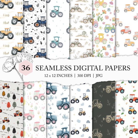 cute tractor pattern, seamless tractor fabric pattern, tractor digital paper, tractor background, farm papers, boys seamless, tractor prints