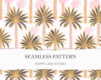 pink botanical seamless pattern, palm tree background, tropical paper, beach background, palm tree seamless, boho beach vibe, pink Hollywood