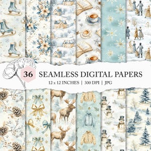 papel para impressão de inverno, padrão de fundo de inverno vintage, papel digital de inverno azul e creme, arquivo sem costura de inverno, vários padrões de inverno