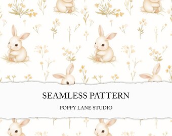 chubby bunny background, cottagecore bunny seamless pattern, Easter bunny seamless file, instant download, spring bunny print, cute rabbits