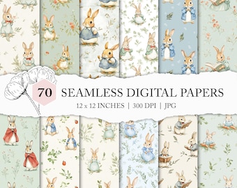 seamless bunny pattern, cottagecore seamless animal background, storybook printable paper, cottagecore rabbit digital paper, kids seamless