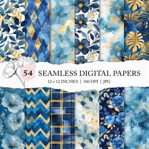assorted blue gold watercolour backgrounds, blue watercolour seamless pattern, blue digital papers, artistic backgrounds, digital download