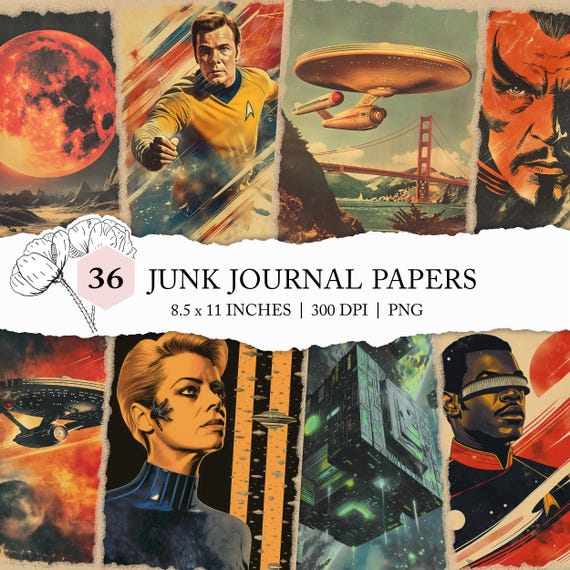 retro scifi prints, vintage scifi journal paper, science fiction digital paper, vintage movie journal, printable scifi craft paper, PNG file