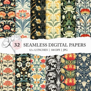 padrão art nouveau, art nouveau, stile liberty floreale, fin de siècle, papel digital floral vintage, arquivo de fundo sem costura art nouveau