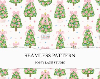 preppy Christmas tree seamless file, pink Christmas seamless file, Xmas greenery background, festive digital paper, coquette Xmas trees JPEG