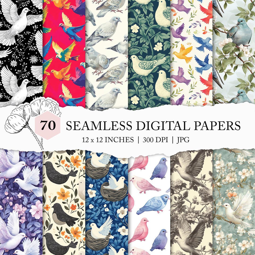 Dove Pattern, Seamless Pigeon Background, Pigeon Digital Paper, Dove ...