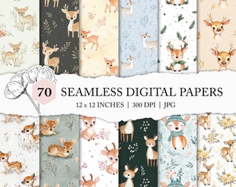 baby deer seamless pattern, cute fawn background, children's seamless, cute deer printable paper, kids fabric pattern, woodland animal paper