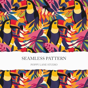 toucan seamless background, tropical bird pattern, modern bird background, toucan scrapbook paper, toucan pattern, modern surface pattern