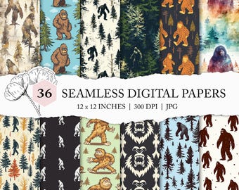 Bigfoot pattern, Bigfoot digital paper, Yeti, Sasquatch seamless pattern, cryptid background, Bigfoot seamless background, Sasquatch pattern
