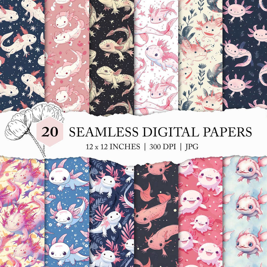 Axolotl Background Pattern, Seamless Axolotl Digital Paper, Cute ...