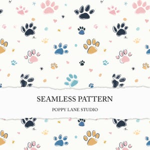 Motif d'empreintes de pattes sans couture, arrière-plan mignon d'empreintes de pattes, chien sans couture, papier numérique coloré pour animaux de compagnie, chat sans couture, tissu sans couture pour amoureux des animaux
