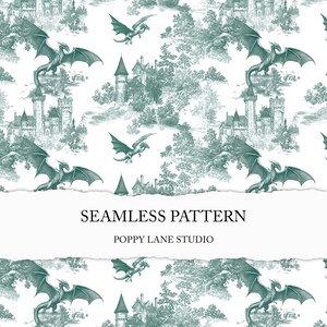 Toile de jouy dragon, motif dragon sans couture, fond dragon vintage, papier dragon sans couture, motif toile de jouy, toile de dragon JPEG
