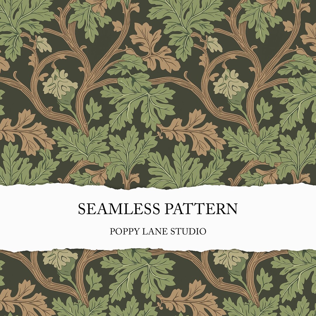 Vintage Oak Tree Pattern, Oak Tree Seamless Pattern, Retro Oak ...