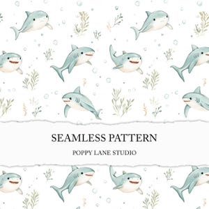 watercolour shark background, cute shark printable, seamless shark pattern, ocean seamless file, shark digital paper, whimsical animals JPEG