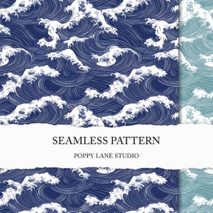 wave seamless pattern, blue ocean wave seamless background, ocean seamless, wave scrapbook paper, printable fabric, blue wave digital file