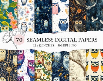 owl background, seamless owl pattern, cute owl collection, owl digital paper, wildlife pattern, owl scrapbook paper, owl custom fabric, JPEG