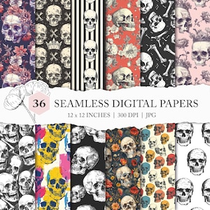 seamless skull pattern, human skull background, skeleton seamless pattern, skull digital paper, skull scrapbook paper, commercial use, JPEG