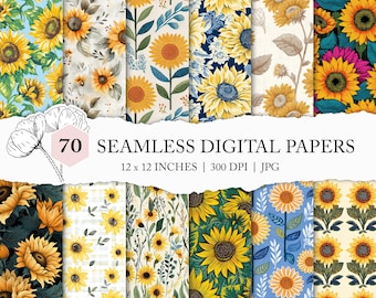 sunflower background, seamless sunflower pattern, sunflower digital paper set, sunflower fabric pattern, commercial use, sunflower seamless