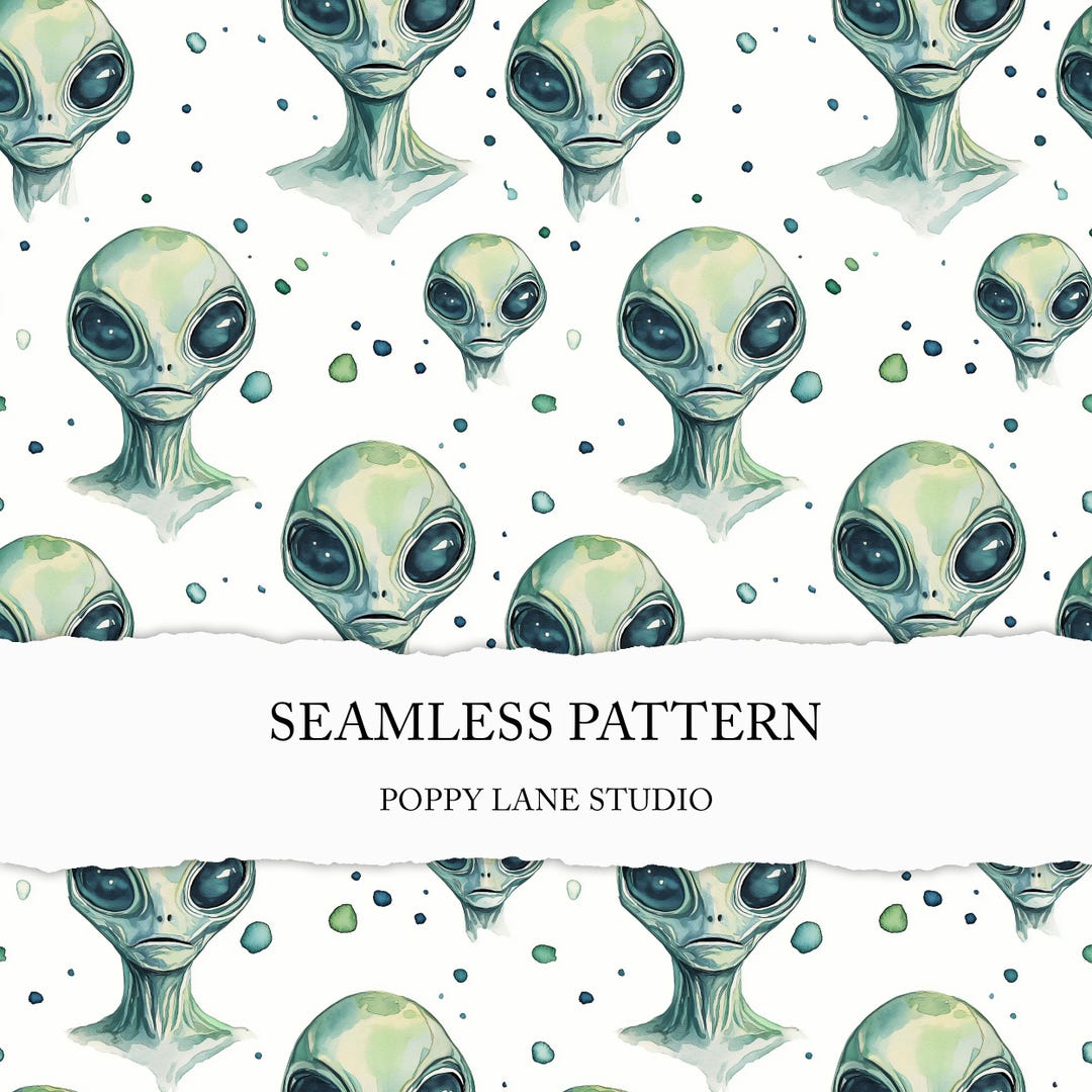 Alien Seamless Pattern, Grey Alien Digital Paper, Gray Alien Scrapbook ...