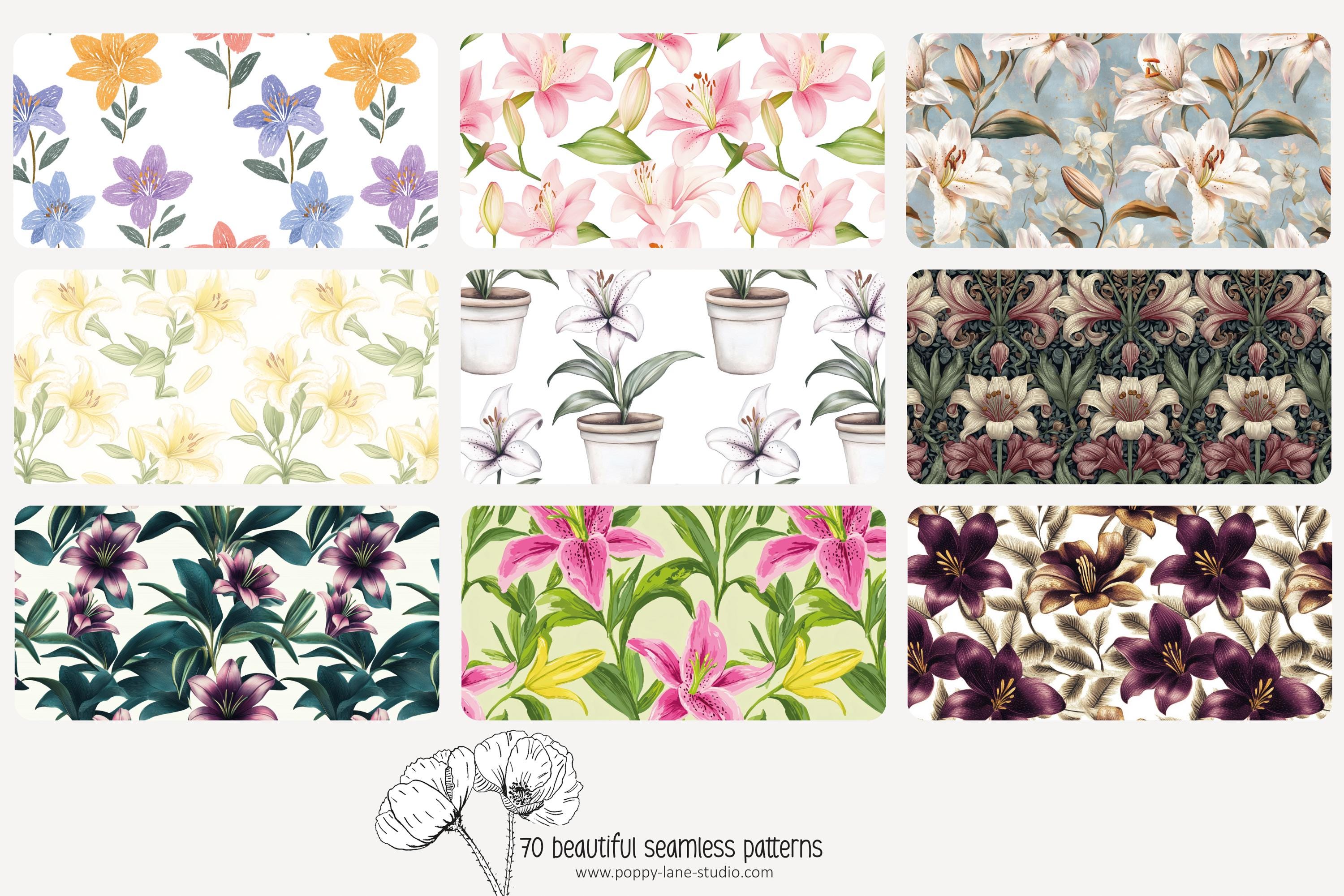 Lily Seamless Pattern, Lilium Digital Paper, Seamless Lily Digital File ...
