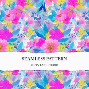 colourful artistic seamless floral pattern, vibrant floral digital paper, neon flower seamless file, bold watercolour abstract flower print