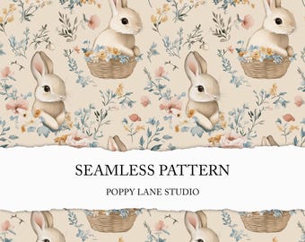 watercolour pastel bunny pattern, pastel bunny seamless, Easter bunny printable, instant digital JPG, rabbit seamless paper, Easter seamless