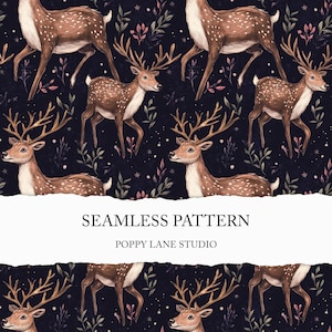 watercolour deer pattern, deer background, deer seamless, winter background, hunting season printable, commercial use, deer digital paper