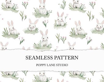 spring bunny pattern, seamless bunny, cute bunny background, watercolour bunny paper, rabbit seamless pattern, Easter bunny digital paper