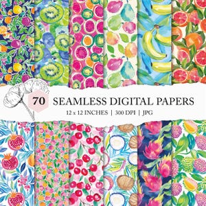 colourful fruit seamless pattern, happy summer digital paper, assorted fruit background, watercolor fruit printable paper, cute summer fruit