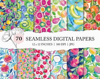 colourful fruit seamless pattern, happy summer digital paper, assorted fruit background, watercolor fruit printable paper, cute summer fruit