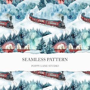 arctic railway background, polar express craft paper, seamless train file, steam train seamless pattern, polar bear seamless, Nordic railway