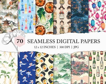 Korea seamless pattern, seamless Korea background, assorted South Korea digital papers, Korea scrapbook paper, seamless file, commercial use