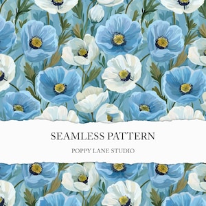 nahtlose blaue Blumenmuster, blaue Mohnblume Hintergrund, blaues nahtloses mit Blumenmuster, blaue Blume digitale Datei, Mohnblumenscrapbookpapier