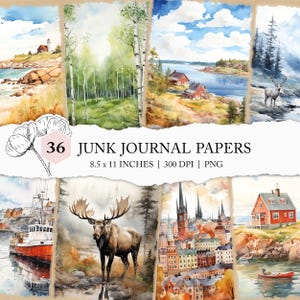 aquarel Zweden reisdagboek, Zweden afdrukbaar, Zweden junkjournaal, Zweden plakboekpagina's, Scandinavisch reisdagboek, thuis afdrukken