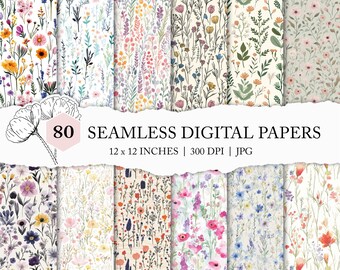 assorted wildflower background, wildflower meadow seamless pattern, wildflower digital paper pack, floral craft paper, commercial use files