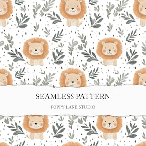 Modèle sans couture de bébé lion, arrière-plan animal africain aquarelle, enfants neutres en matière de genre, imprimé lion mignon, modèle de bébé, lion heureux