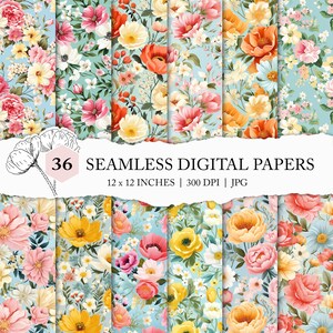 vibrant pastel floral pattern, pastel flower digital paper, preppy gouache floral background, preppy flower seamless pattern, vibrant summer