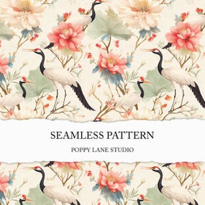 Chinese crane background, seamless crane pattern, Chinese crane digital pattern, heron scrapbook paper, heron seamless file, commercial use