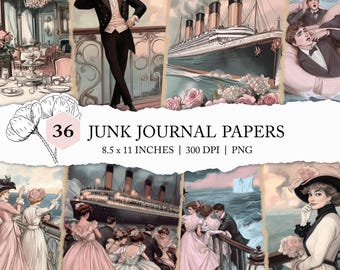 Titanic scrapbook pages, vintage cruise ship printable paper, Titanic digital paper, retro Titanic journal pages, printable craft paper, PNG