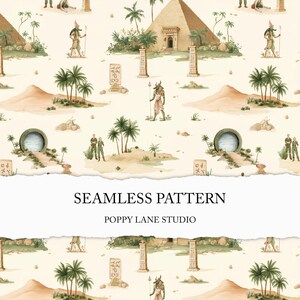 Egypt seamless pattern, science fiction background, time traveller digital paper, archology printable, pyramid seamless, explorer fabric JPG